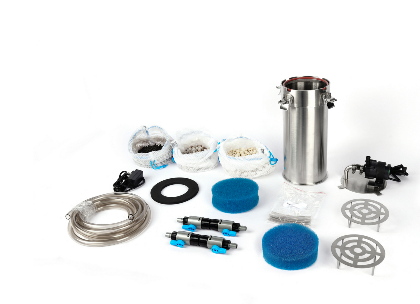LANDEN PURA 300 Sliver External Canister Filter for Aquarium System,up to 30 Gallon, Stainless Steel Tank Canister with Water Pump and Double Tab Connector, Three-Stage Filtration Metallic Silver color