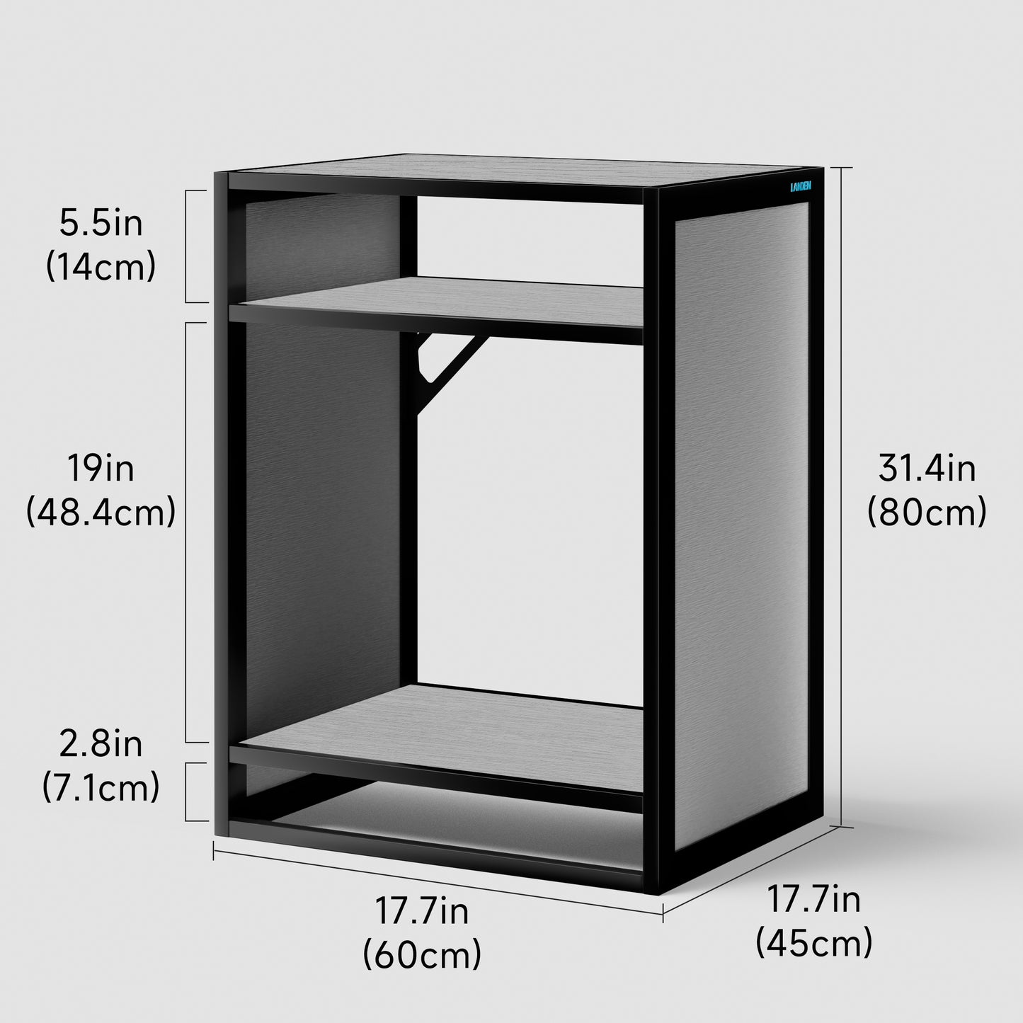 LANDEN Metal Aquarium Stand with Shelves for Fish Tanks, Gray Washed Oak Wood