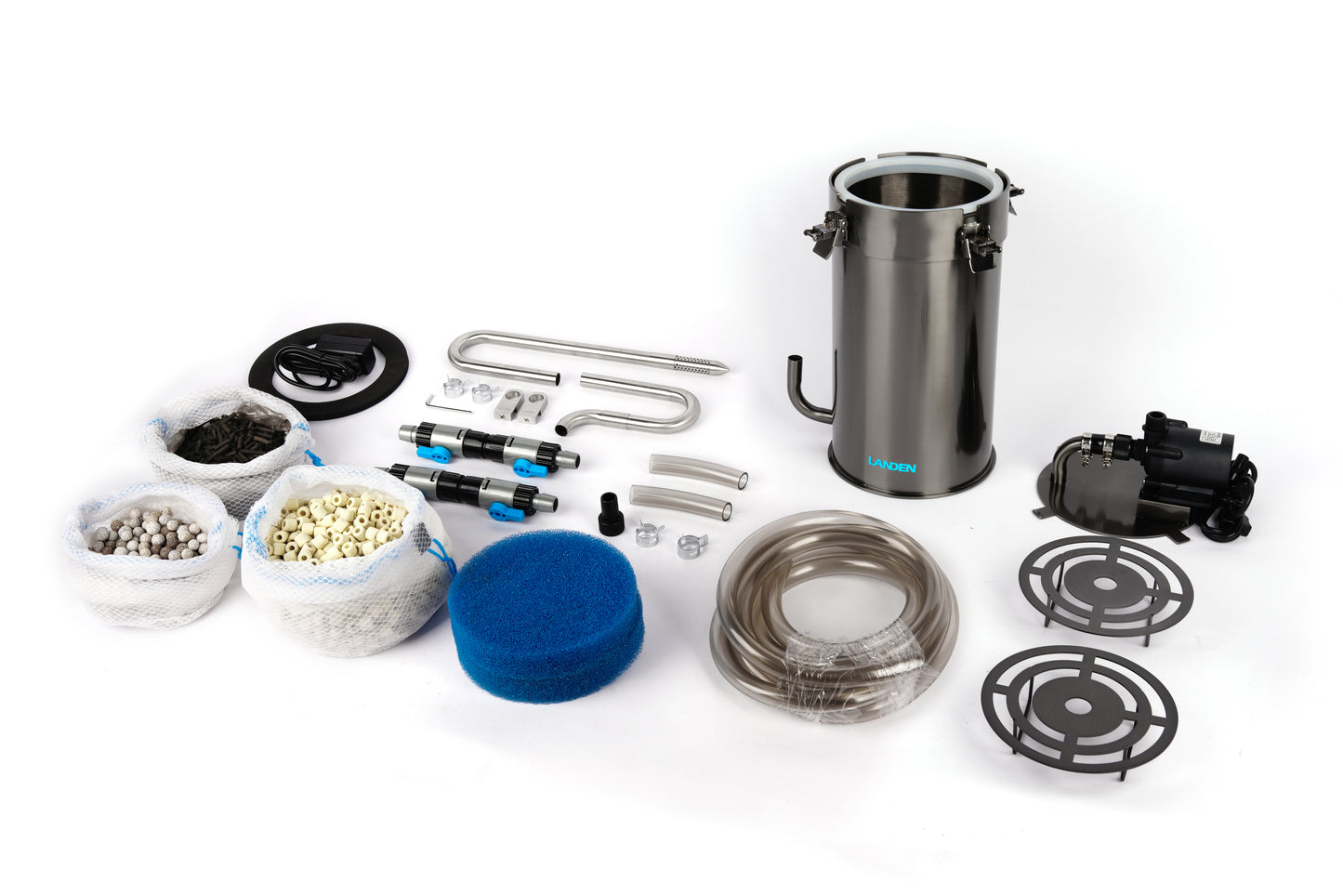LANDEN PURA External Canister Filter for Aquarium System, Stainless Steel Aquarium Canister with Water Pump