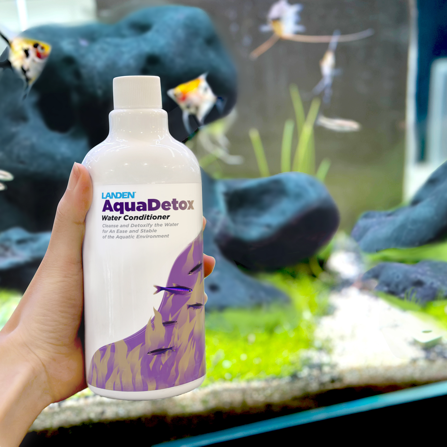 LANDEN AquaDetox Water Conditioner for Salt and Fresh Water, Chemical Remover and Detoxifier, Dechlorinator, Aquarium Water Detoxification,Liquid 500ml (17oz)