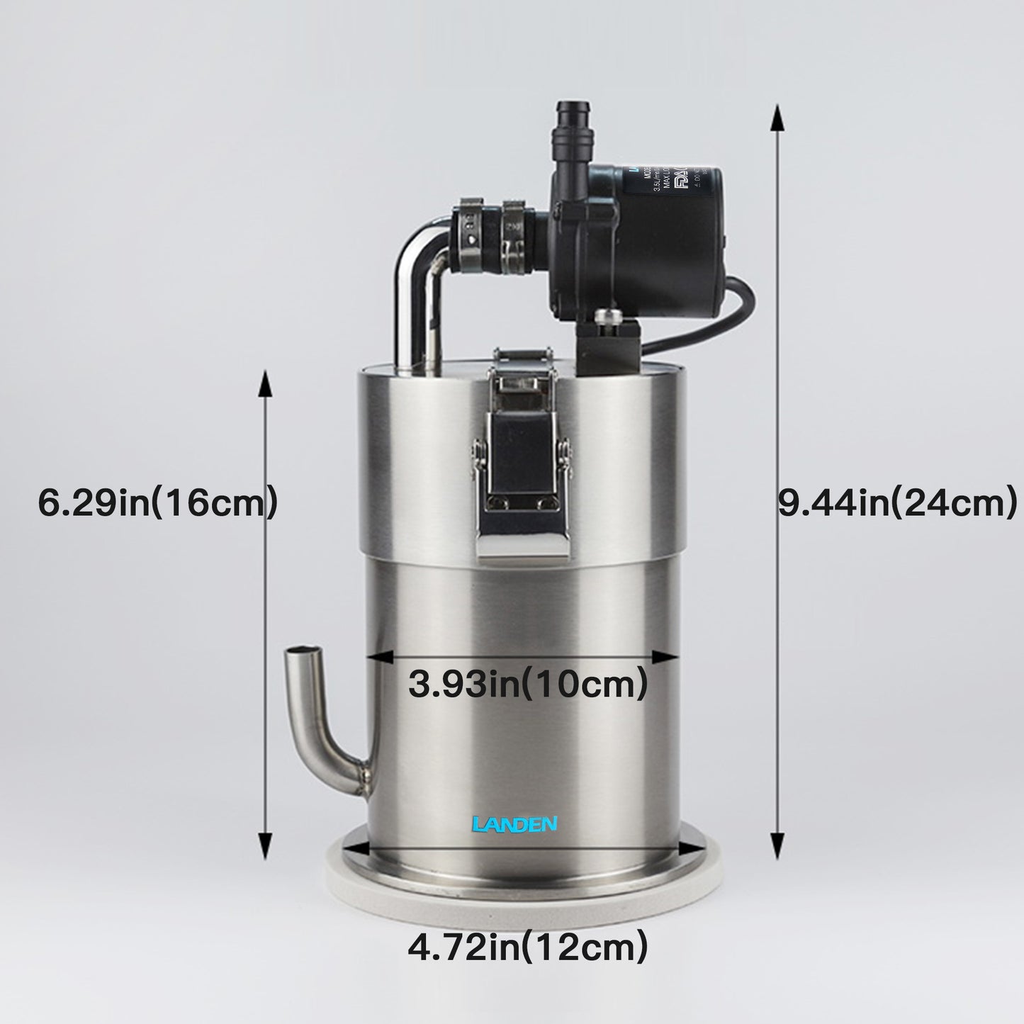 LANDEN PURA 100 Compact External Canister Filter for Aquarium System, up to 10 Gallon, Stainless Steel Tank Canister with Water Pump and Double Tab Connector,