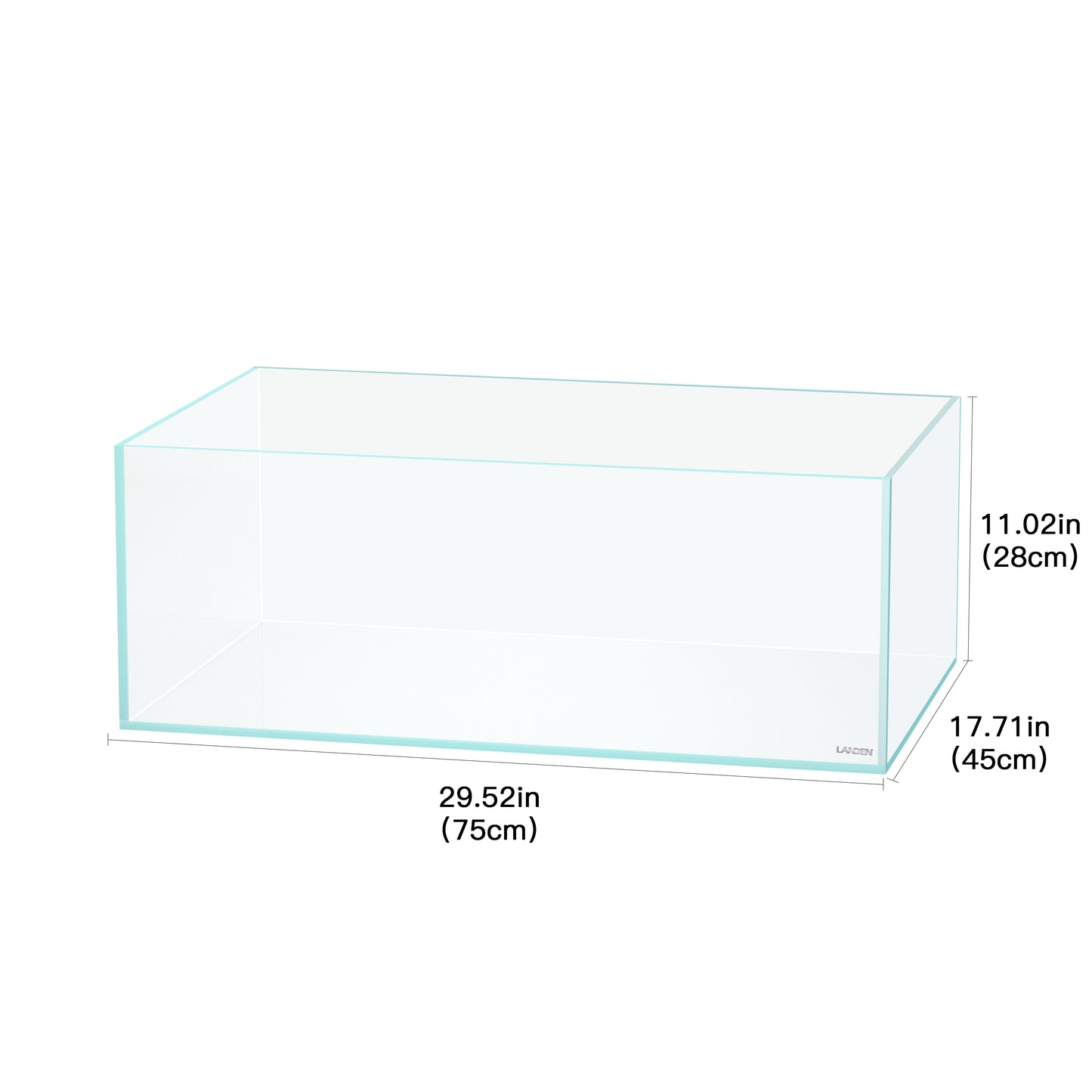 LANEDN 75S 22.1 Gal Shallow Tank, Shallow Fish Tank, Rimless Low Iron Tank, Bookshelf Aquarium W29.5×D17.7×H11 in(75x45x28cm); 8mm