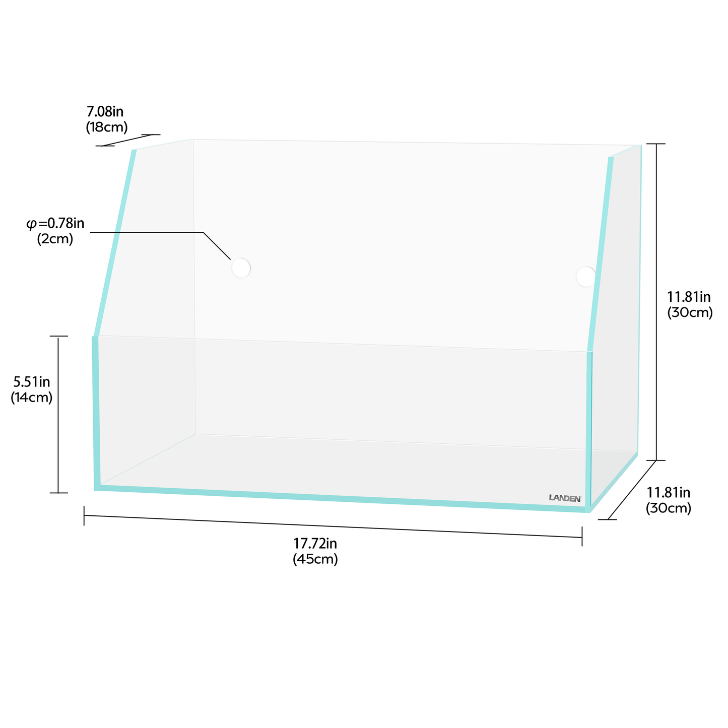 LANDEN Paludarium Tank Low Iron Rimless Tank Aquascape of Semi-Aquatic Habitat W17.7''D(5.9''-11.8'') H(7''-10.6'')