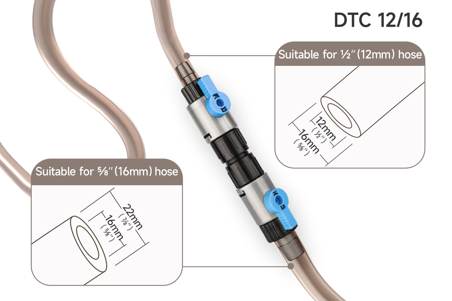LANDEN Double Tab Connector for Aquarium, Canister Filter Hose Connector, Fish Tank Water Flow Control, Quick Release Valve, (1/2″ to 5/8″ (12/16mm))