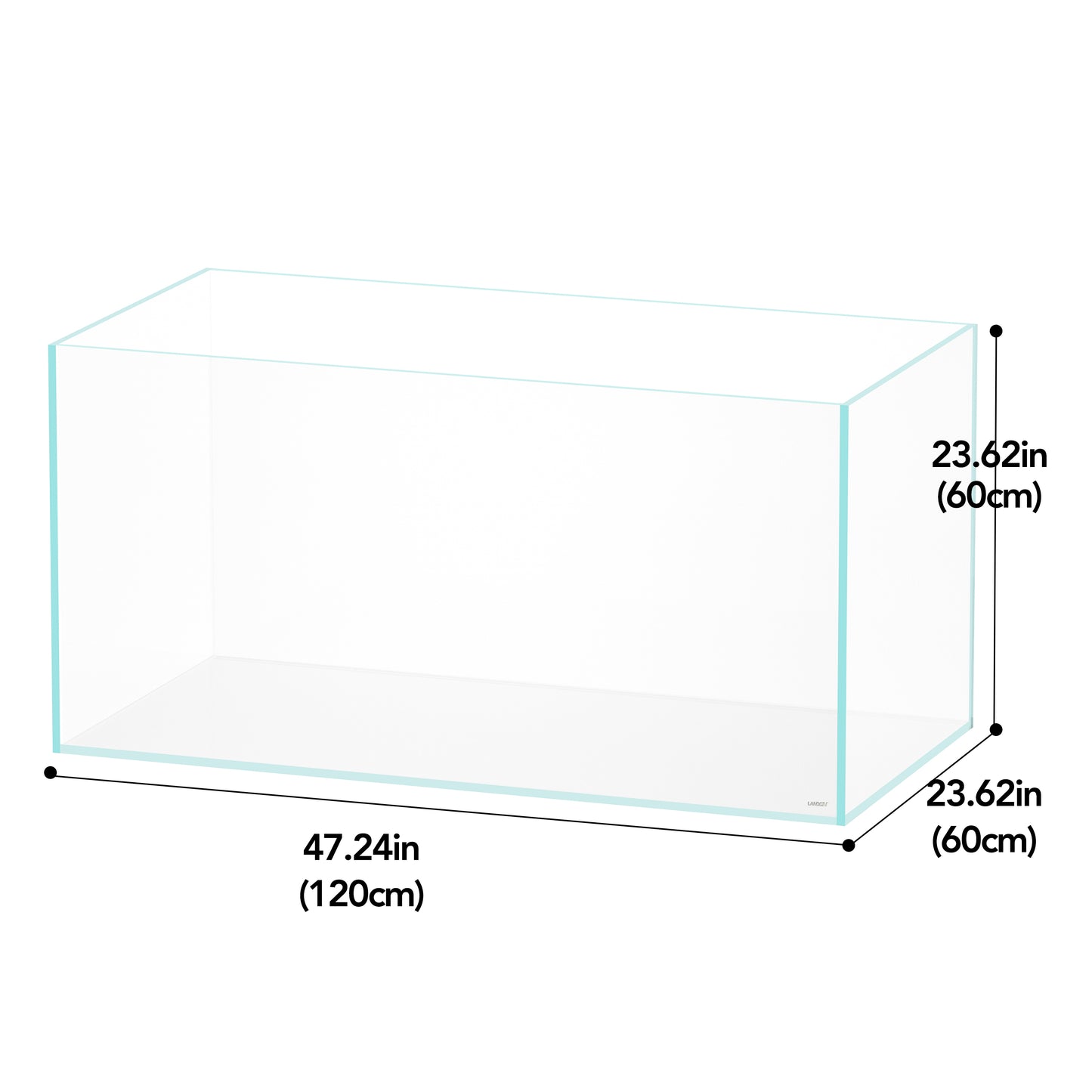 LANDEN Standard tank 120x60x60cm 105 Gallon Rimless Aquarium Tank W47.2×D23.6×H23.6 in 12mm Thickness with Black Nano Foam Leveling mat Included
