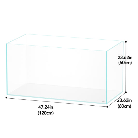LANDEN Standard tank 120x60x60cm 105 Gallon Rimless Aquarium Tank W47.2×D23.6×H23.6 in 12mm Thickness with Black Nano Foam Leveling mat Included