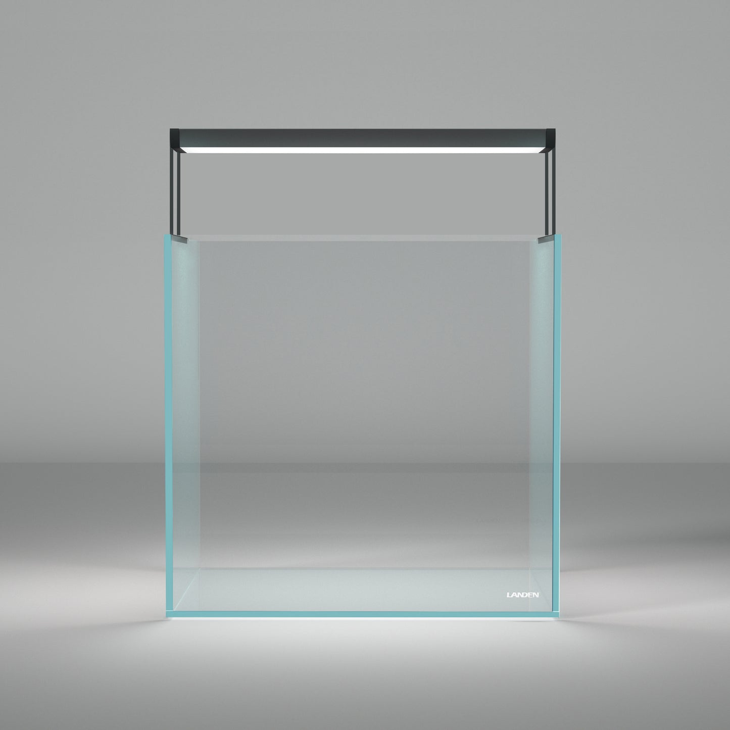 LANDEN AB30 LED light mounted on a rimless glass aquarium