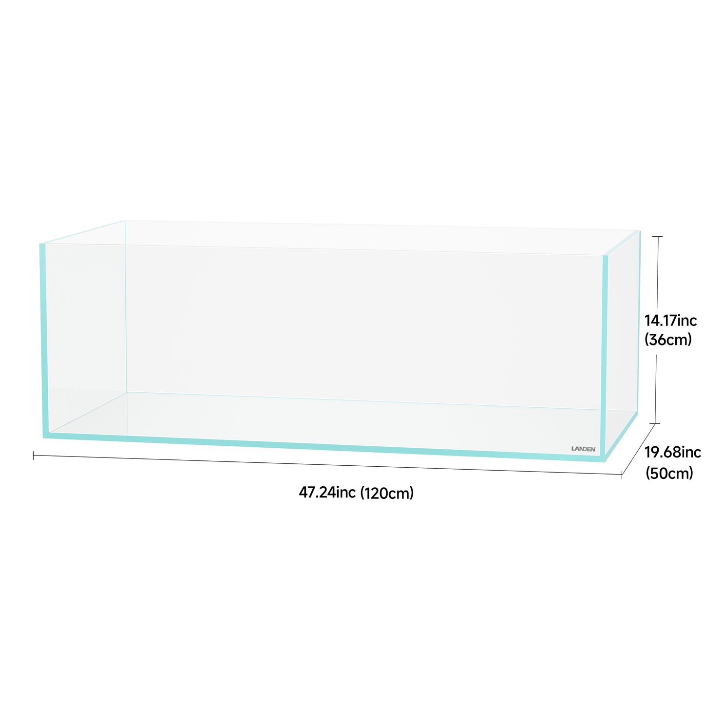 LANDEN 120SL 52.37 Gal Rimless Low Iron Aquarium Long Fish Tank, Bookshelf Aquarium, W47.24×D19.69×H14.17 in (120×50×36cm) 12mm Thickness with Black Nano Foam Leveling mat Included