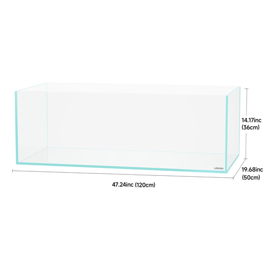 LANDEN 120SL 52.37 Gal Rimless Low Iron Aquarium Long Fish Tank, Bookshelf Aquarium, W47.24×D19.69×H14.17 in (120×50×36cm) 12mm Thickness with Black Nano Foam Leveling mat Included