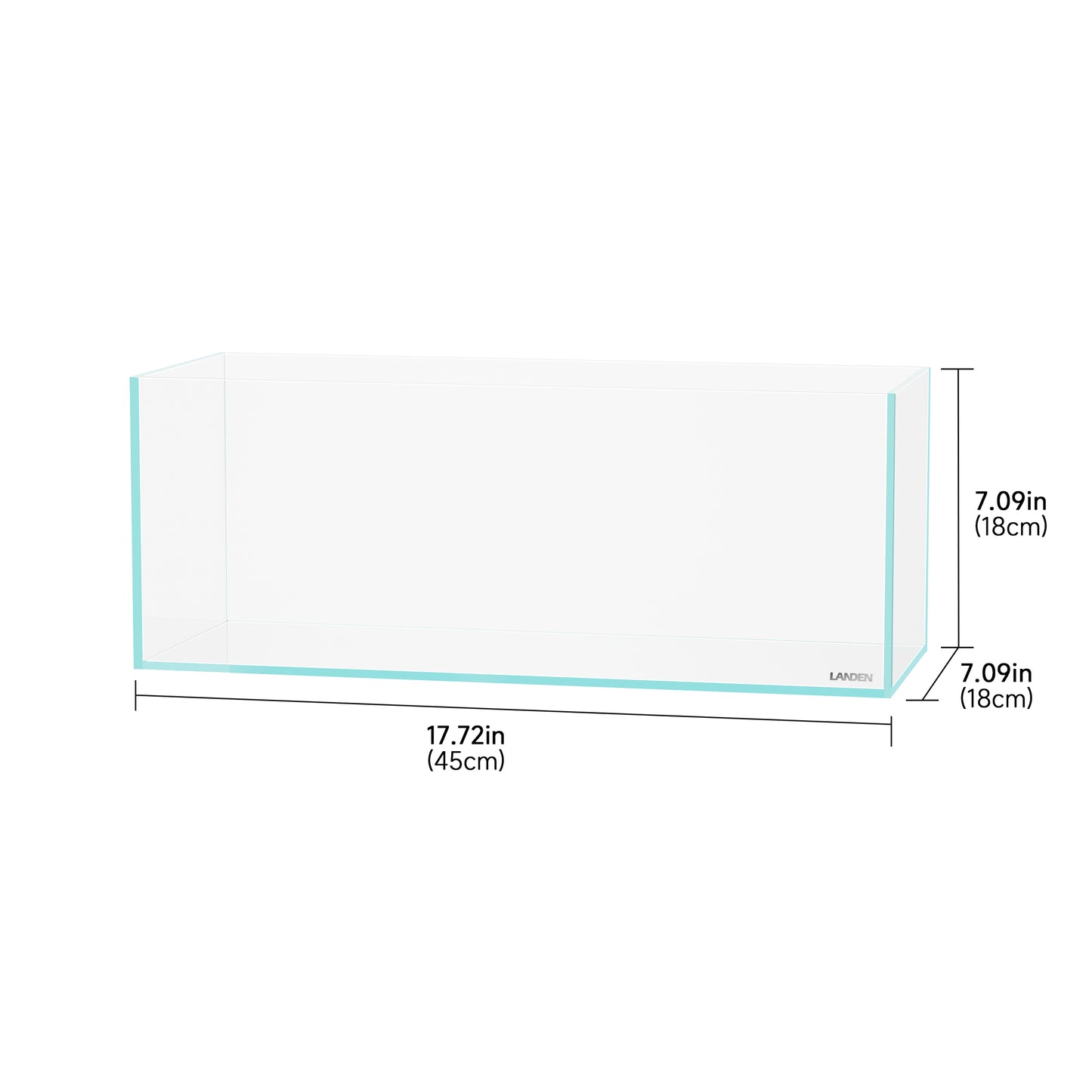 LANDEN Rimless Shallow Aquarium Tank, 17.72 x 7.09 x 7.09 in, 5mm Thick Low Iron Ultra-Clear Glass, Professional Long Desktop Fish Tank for Aquascaping, Shrimp, and Moss Gardens