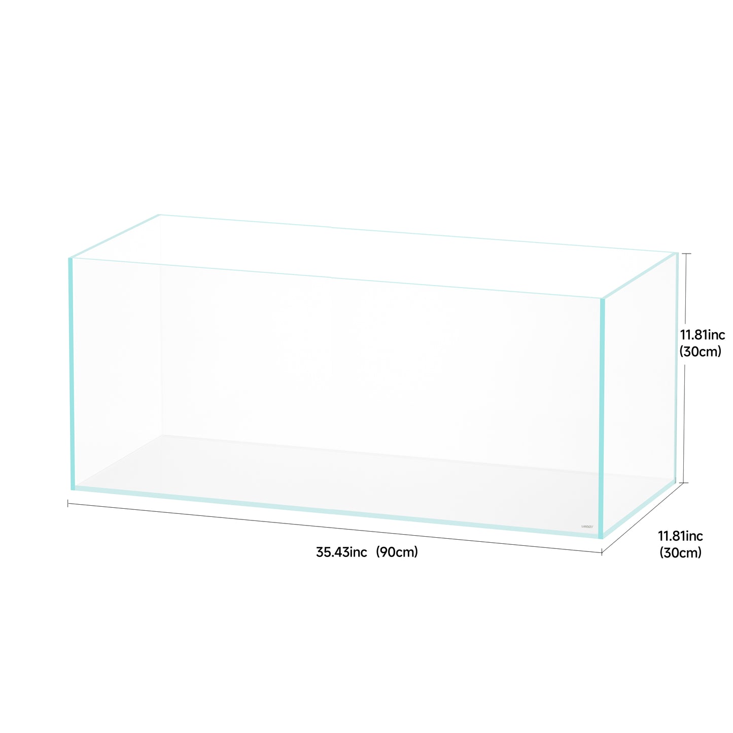 LANDEN 90L Series 19.37 gallon Rimless Low Iron Aquarium Long Fish Tan Aquarium tank, W35.43×D11.81×H11.42 in (90×30×30cm) 8mm Thickness with Black Nano Foam Leveling mat Included