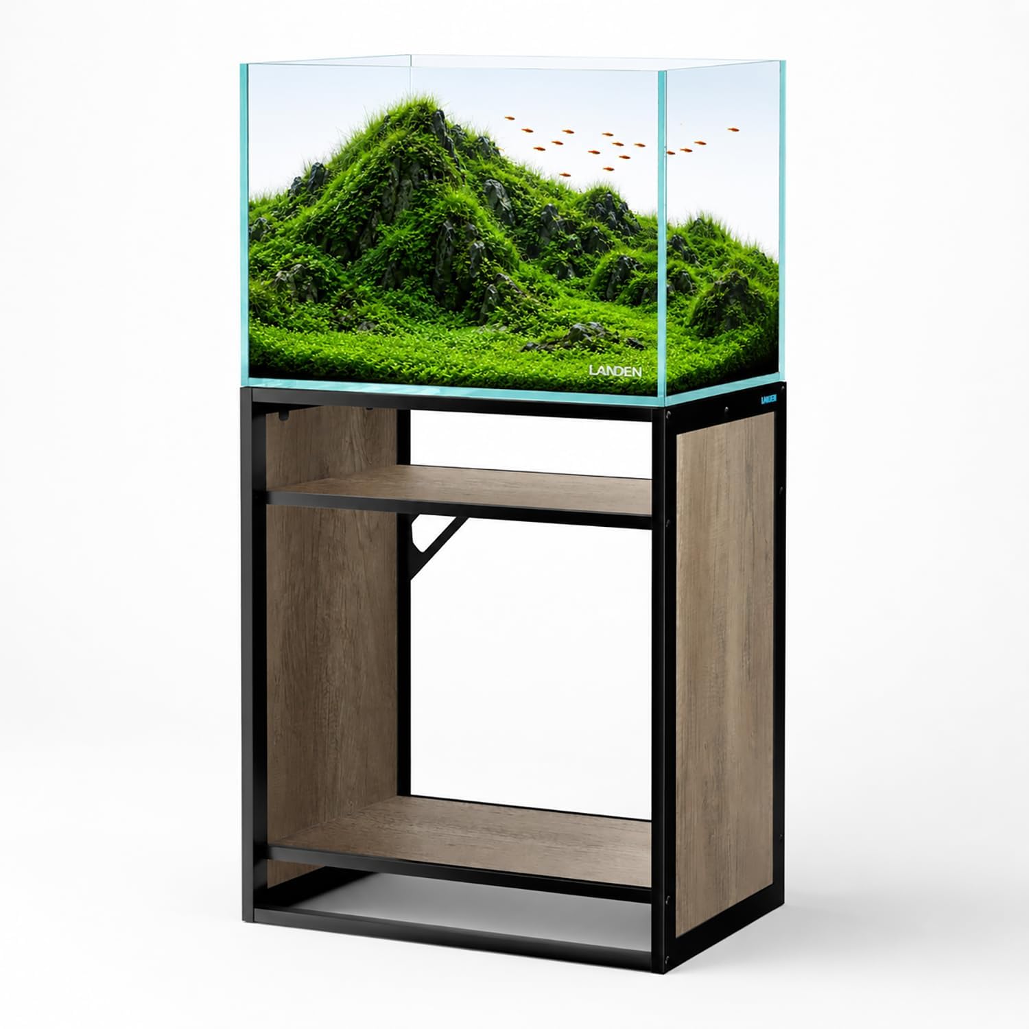 LANDEN CLX60 aquarium stand, Beige Oak Wood, 60x45x80cm, with planted aquarium