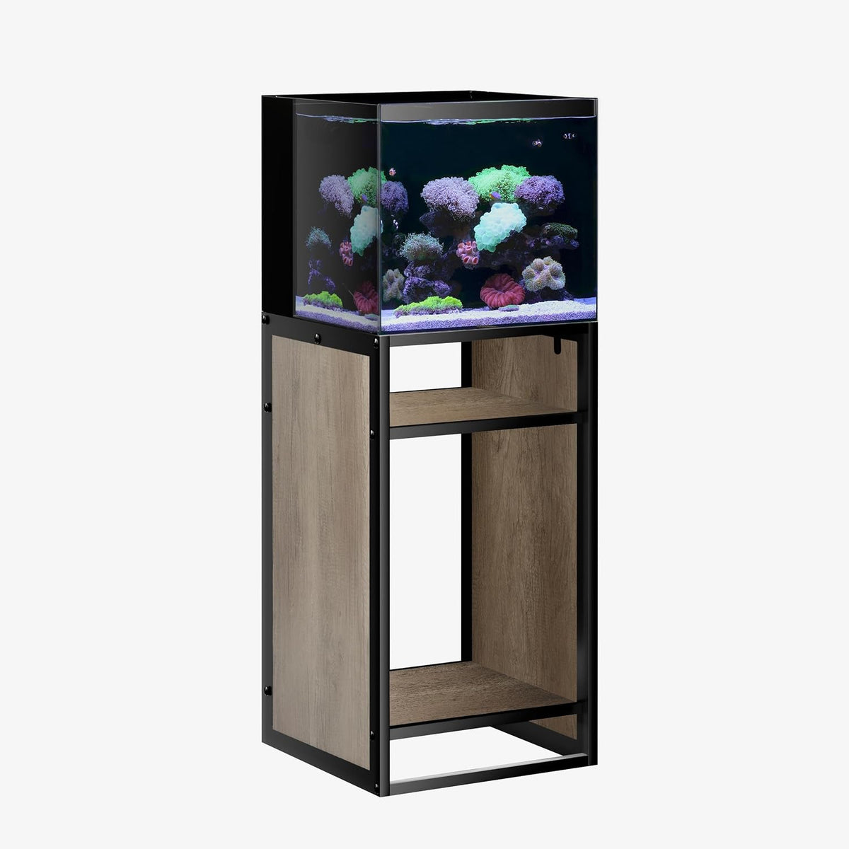 LANDEN CLX45 aquarium stand, Beige Oak Wood panel, 45x45x80cm, with reef tank