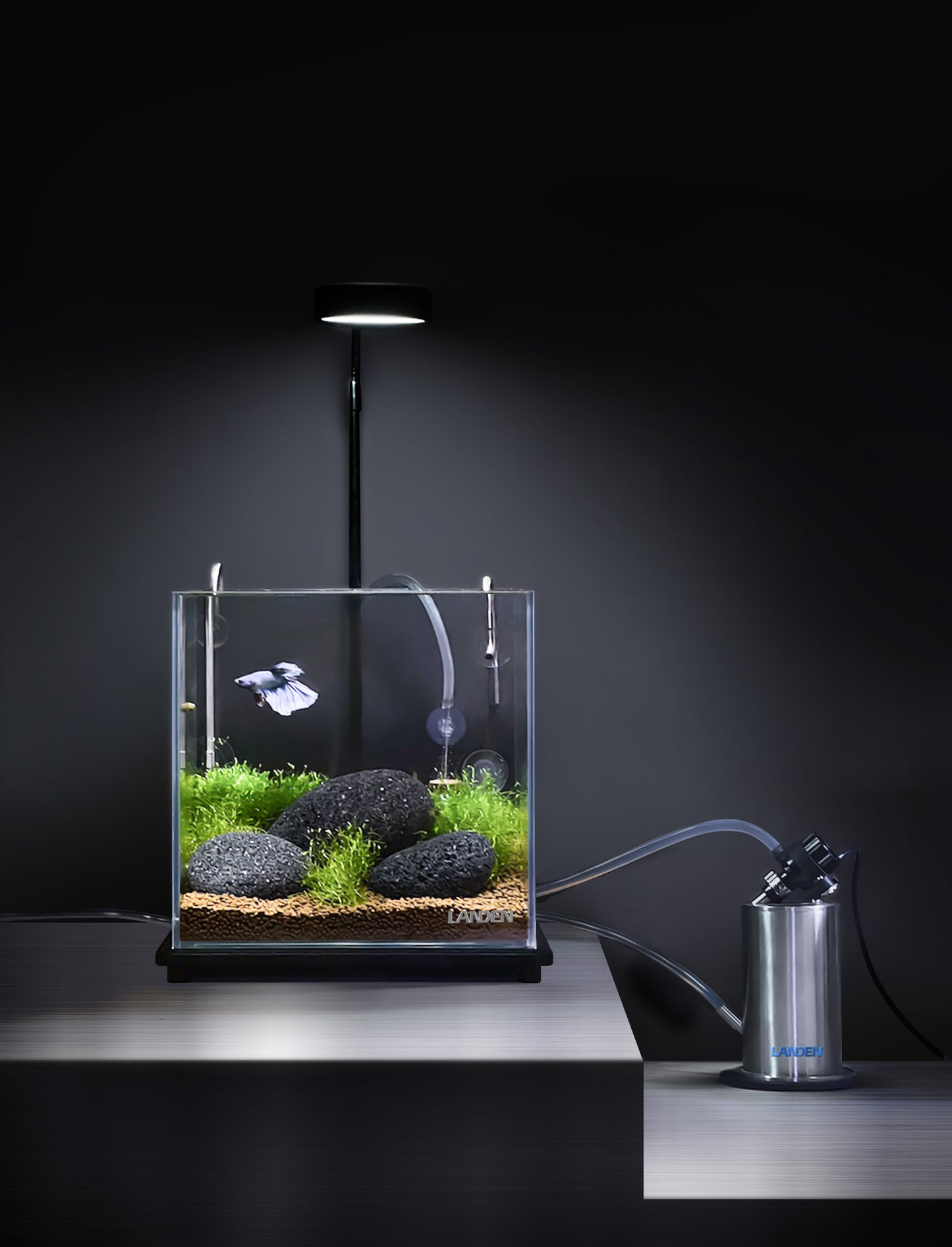 LANDEN PURA 50 Mini External Canister Filter for Aquarium System, up to 5 Gallon, Stainless Steel Aquarium Canister with Water Pump