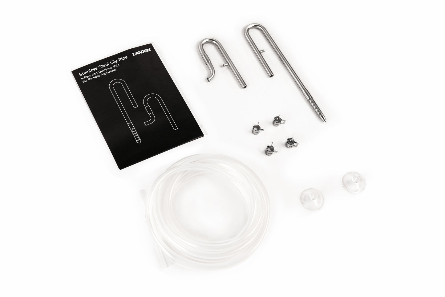 LANDEN 304 Stainless Steel Lily Pipes with Clamps for Rimless Glass Aquarium, Inflow and Outflow Set (Pipe Diameter 6mm)