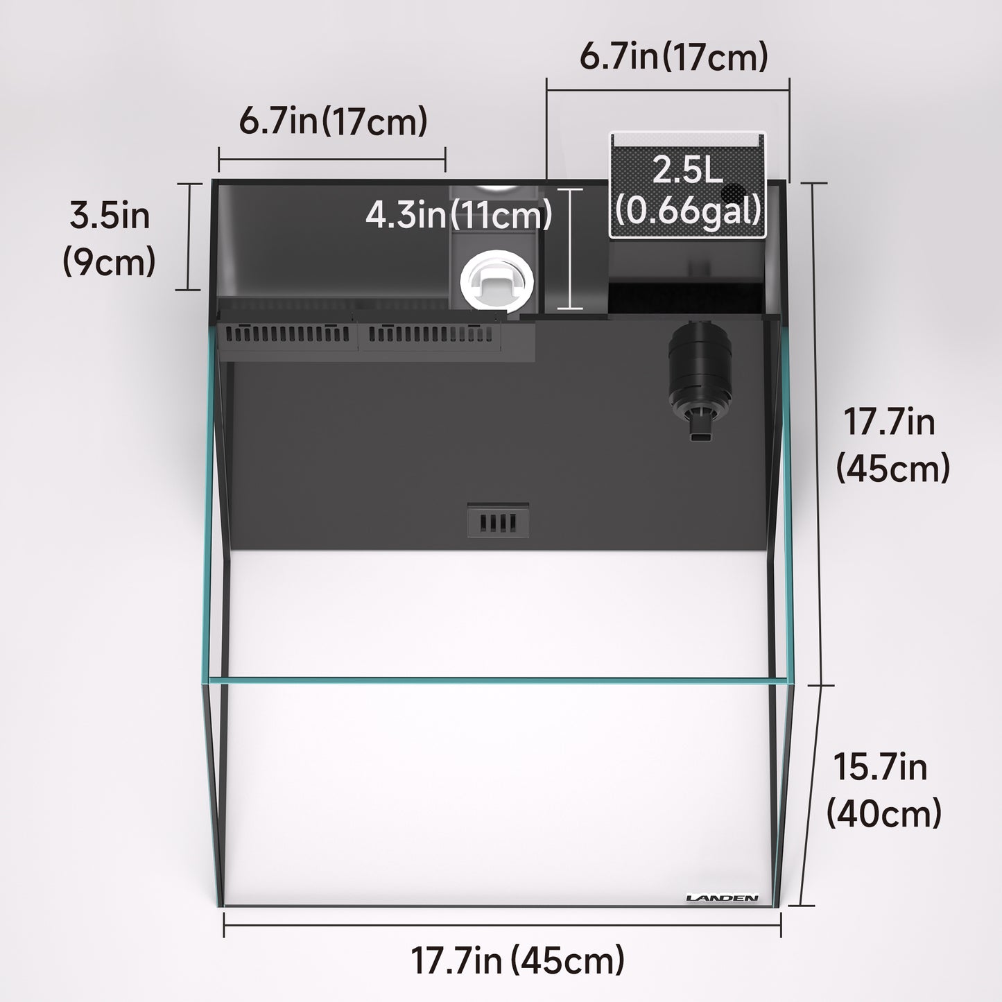 LANDEN EzCube EC 45 Rimless Aquarium Tank, 14.5 Gallon, 17.7x17.7x15.7 inches, Marine Fish Tank with Rear Filter