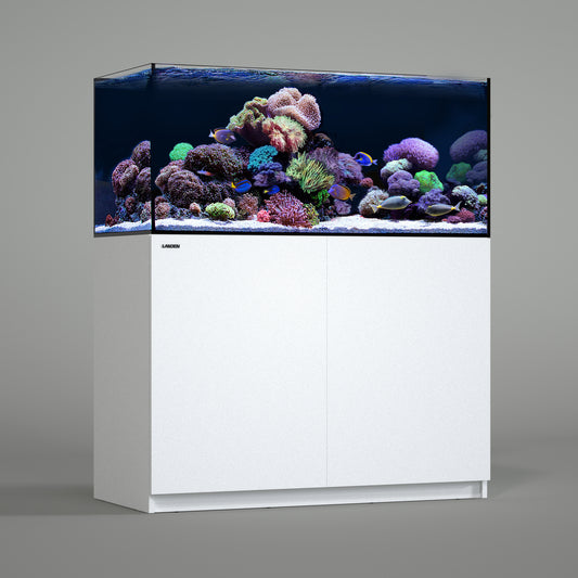 LANDEN RS 120 ReefStar Saltwater Aquarium Reef-Ready Sump Aquarium – 100 Gal Display + 45 Gal Sump | 47.2″×21.7″×20.9″ Tank + White Cabinet/Built-in Filtration