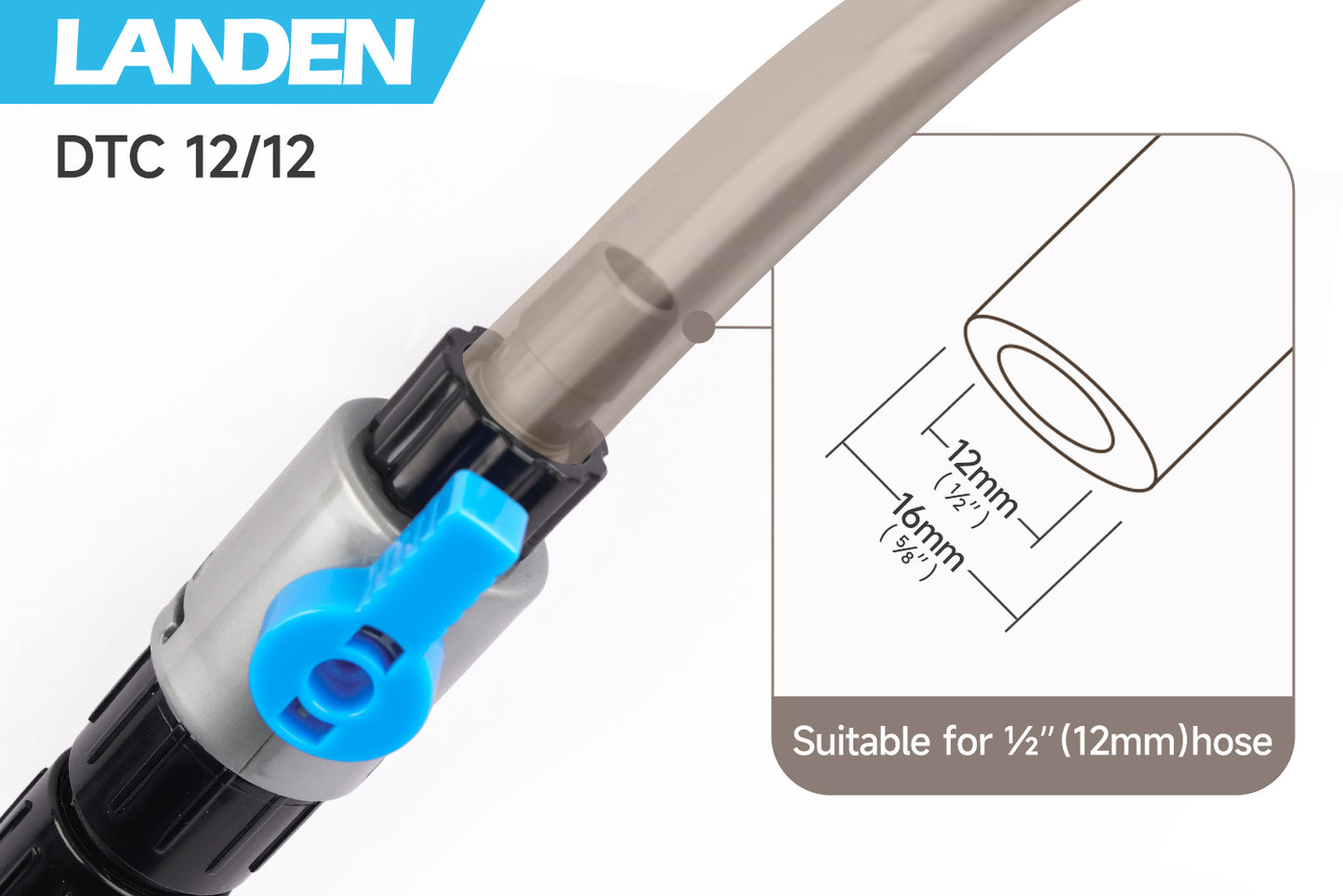 LANDEN Double Tab Connector for Aquarium, Canister Filter Hose Connector, Fish Tank Water Flow Control, Quick Release Valve, (1/2"(12/12mm))