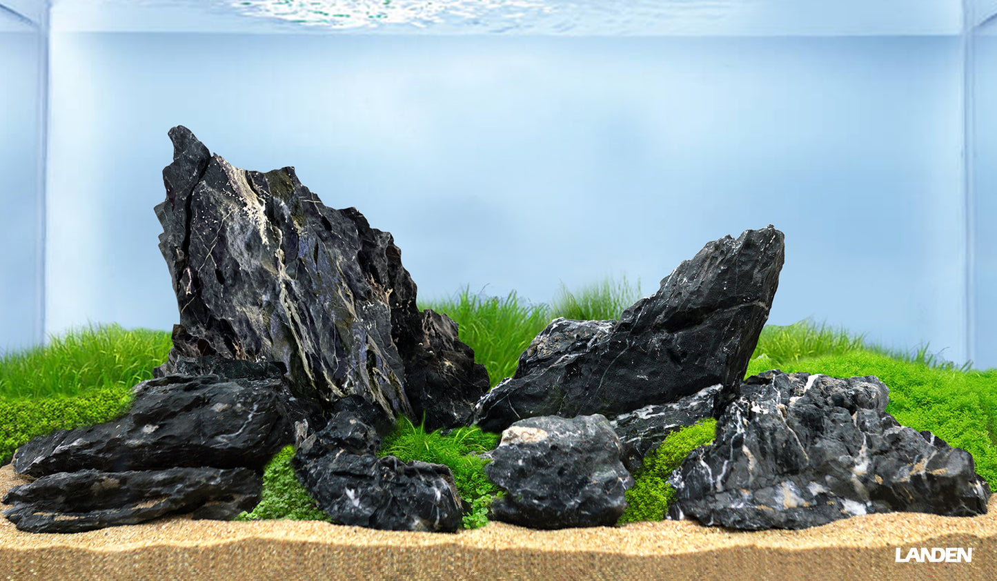 LANDEN Dark SEIRYU Stones Natural Rocks for Aquascaping  (36lbs, 3-11inches) 11pcs